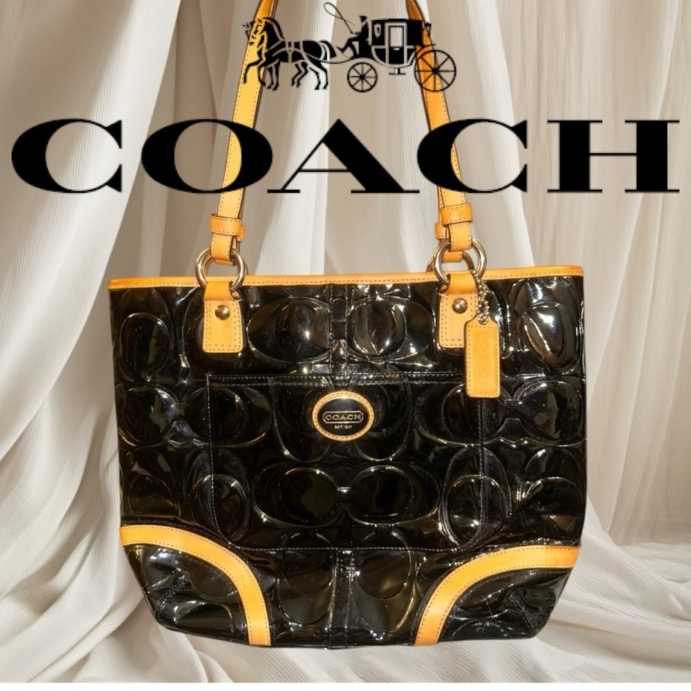 Coach Authentic Peyton Embossed Black Patent Leather Medium Tote F22322 MSRP$298 - Picture 1 of 11